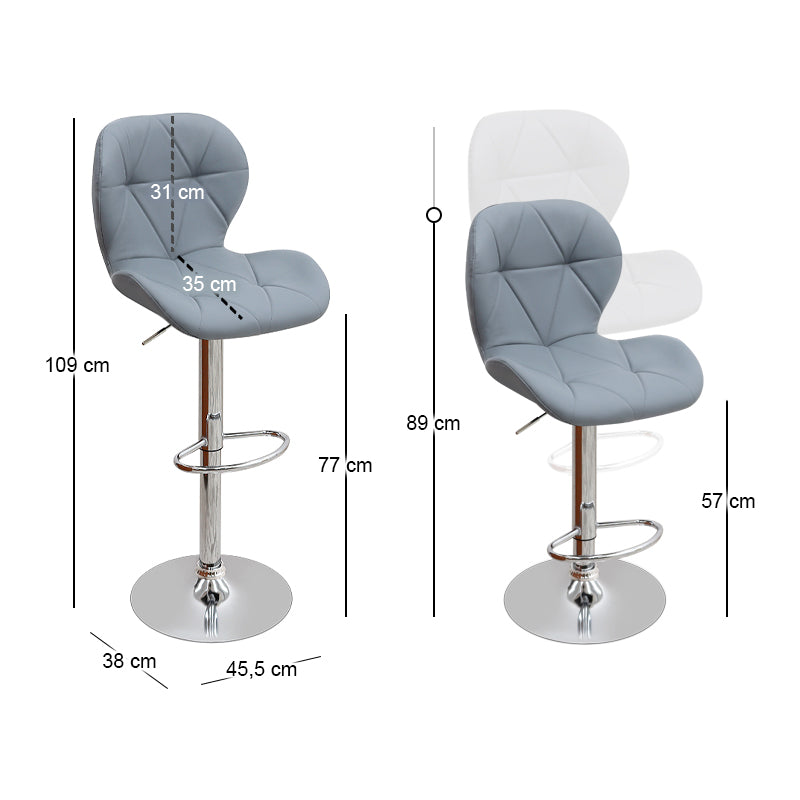 Σκαμπό Μπαρ Dolores με Ρυθμιζόμενο Ύψος PU Γκρι - Βάση Χρωμίου 45,5x38x89/109