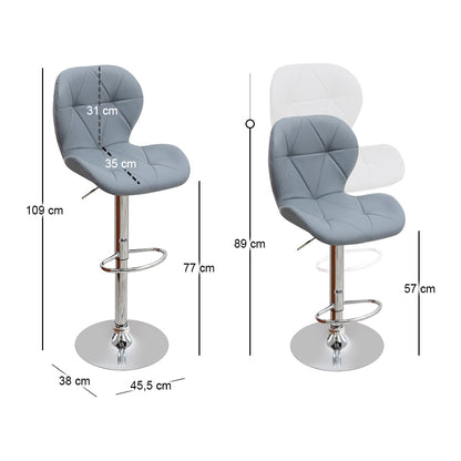 Σκαμπό Μπαρ Dolores με Ρυθμιζόμενο Ύψος PU Γκρι - Βάση Χρωμίου 45,5x38x89/109