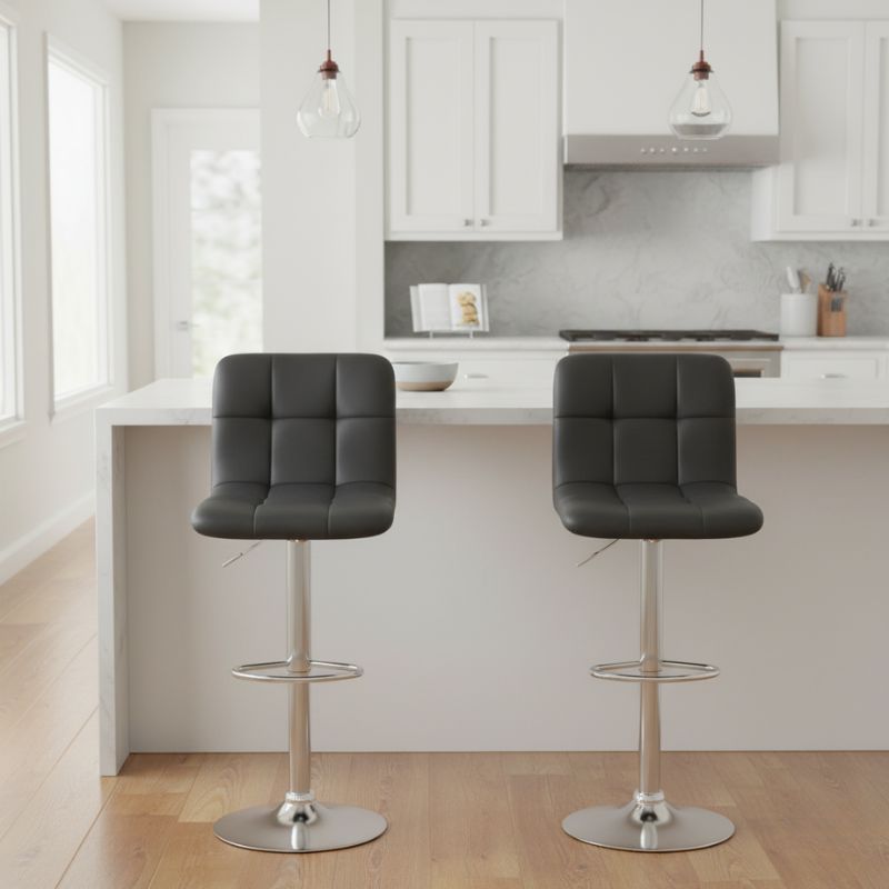 Σκαμπό Μπαρ Carmelo με Ρυθμιζόμενο Ύψος PU Μαύρο - Βάση Χρωμίου 45x42x90/113