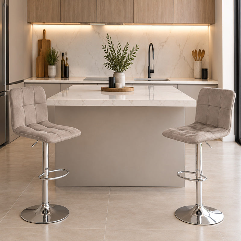Carmelo Bar Stool with Adjustable Height Velvet Beige - Chrome Base 45x42x90/113