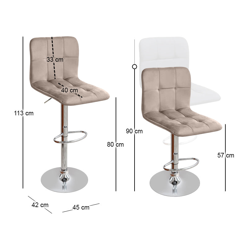 Carmelo Bar Stool with Adjustable Height Velvet Beige - Chrome Base 45x42x90/113