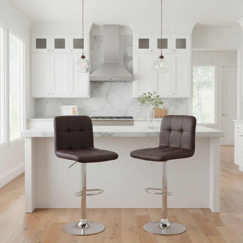 Σκαμπό Μπαρ Carmelo με Ρυθμιζόμενο Ύψος PU Καφέ - Βάση Χρωμίου 45x42x90/113