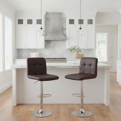 Σκαμπό Μπαρ Carmelo με Ρυθμιζόμενο Ύψος PU Καφέ - Βάση Χρωμίου 45x42x90/113