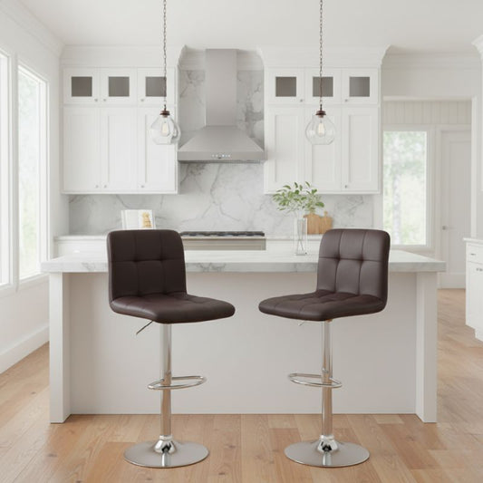 Σκαμπό Μπαρ Carmelo με Ρυθμιζόμενο Ύψος PU Καφέ - Βάση Χρωμίου 45x42x90/113