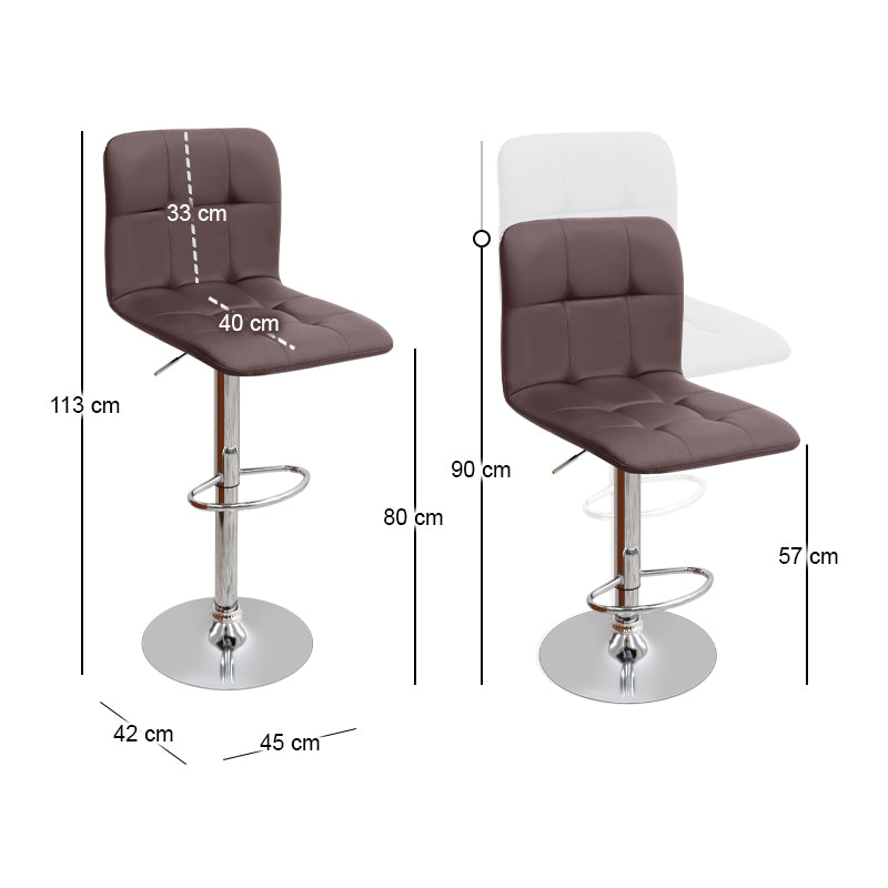 Σκαμπό Μπαρ Carmelo με Ρυθμιζόμενο Ύψος PU Καφέ - Βάση Χρωμίου 45x42x90/113