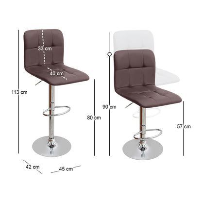 Σκαμπό Μπαρ Carmelo με Ρυθμιζόμενο Ύψος PU Καφέ - Βάση Χρωμίου 45x42x90/113