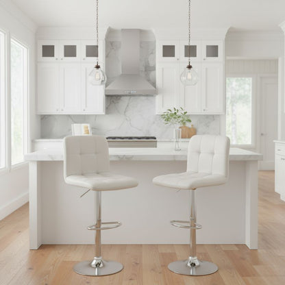 Σκαμπό Μπαρ Carmelo με Ρυθμιζόμενο Ύψος PU Λευκό - Βάση Χρωμίου 45x42x90/113