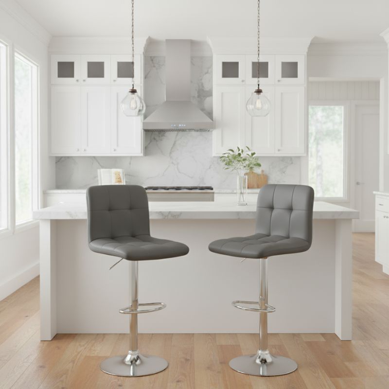 Σκαμπό Μπαρ Carmelo με Ρυθμιζόμενο Ύψος PU Γκρι - Βάση Χρωμίου 45x42x90/113