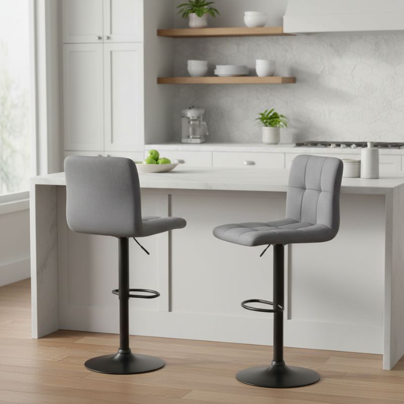 Σκαμπό Μπαρ Carmelo με Ρυθμιζόμενο Ύψος Βελούδο Γκρι - Βάση Μαύρο Ματ 45x42x90/113