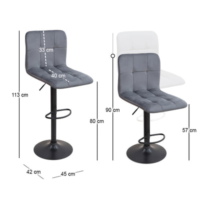 Σκαμπό Μπαρ Carmelo με Ρυθμιζόμενο Ύψος Βελούδο Γκρι - Βάση Μαύρο Ματ 45x42x90/113