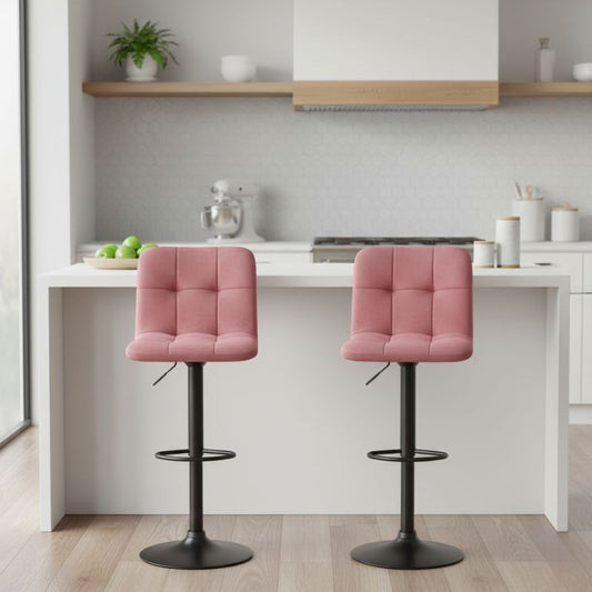 Σκαμπό Μπαρ Carmelo με Ρυθμιζόμενο Ύψος Βελούδο Σάπιο Μήλο - Βάση Μαύρο Ματ 45x42x90/113