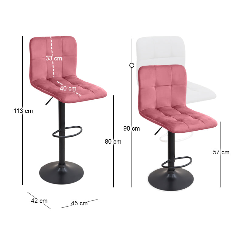 Σκαμπό Μπαρ Carmelo με Ρυθμιζόμενο Ύψος Βελούδο Σάπιο Μήλο - Βάση Μαύρο Ματ 45x42x90/113