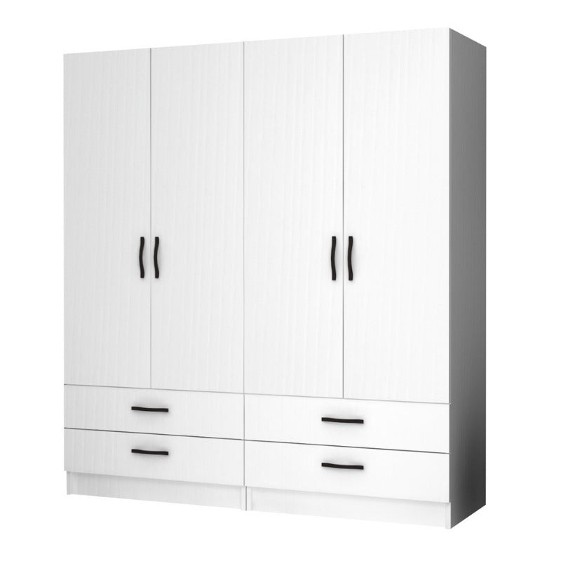 Ντουλάπα Ρούχων Ricardo Τετράφυλλη με Συρτάρια Χρώμα Λευκό 160x51,8x181