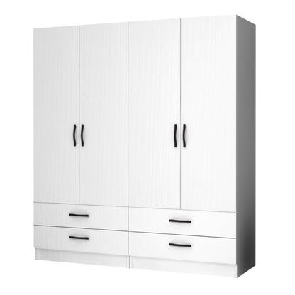 Ντουλάπα Ρούχων Ricardo Τετράφυλλη με Συρτάρια Χρώμα Λευκό 160x51,8x181