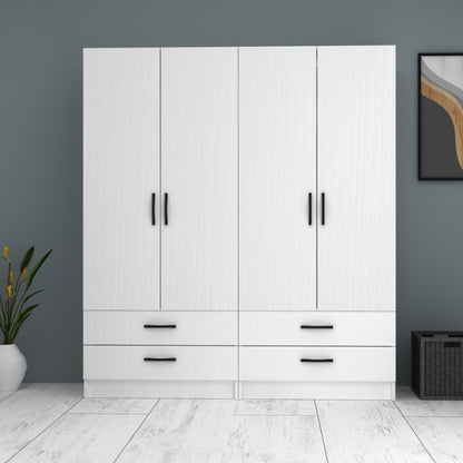 Ντουλάπα Ρούχων Ricardo Τετράφυλλη με Συρτάρια Χρώμα Λευκό 160x51,8x181