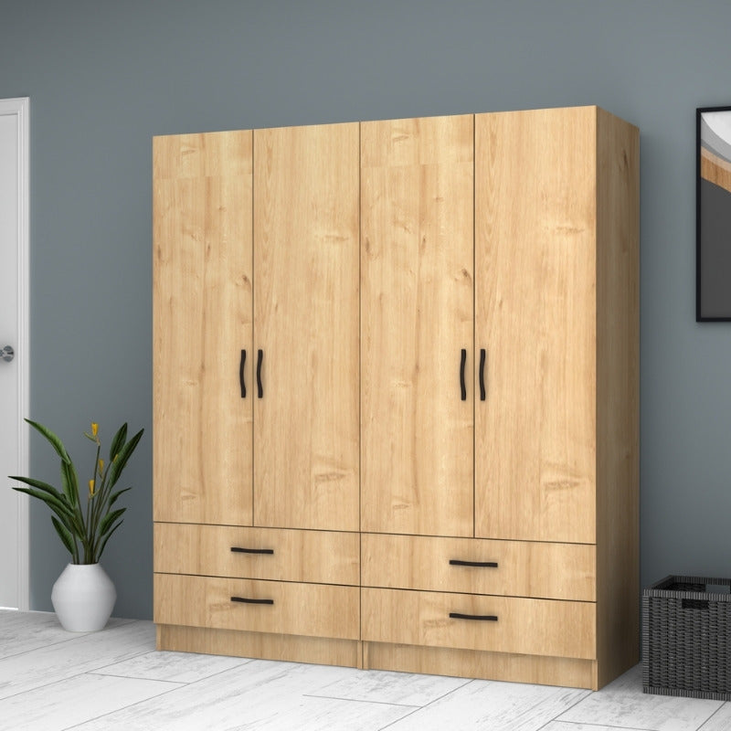 Ντουλάπα Ρούχων Ricardo Τετράφυλλη Χρώμα Φυσικό Οξιάς 160x51,8x181