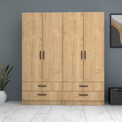 Ντουλάπα Ρούχων Ricardo Τετράφυλλη Χρώμα Φυσικό Οξιάς 160x51,8x181