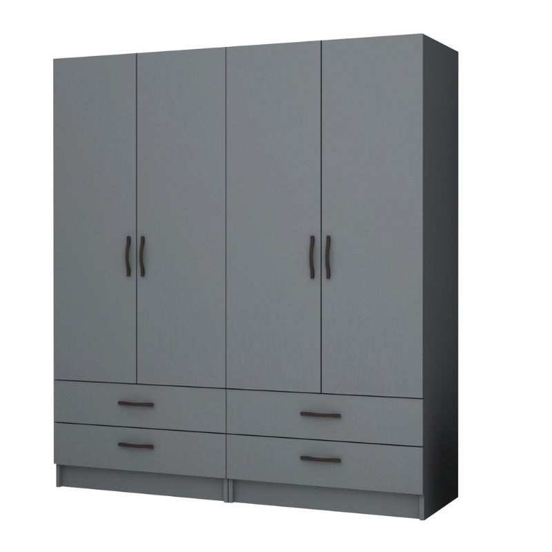 Ντουλάπα Ρούχων Ricardo Τετράφυλλη Χρώμα Ανθρακί 160x51,8x181