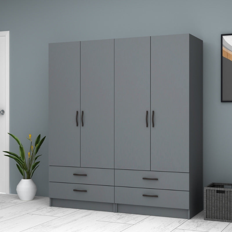 Ντουλάπα Ρούχων Ricardo Τετράφυλλη Χρώμα Ανθρακί 160x51,8x181