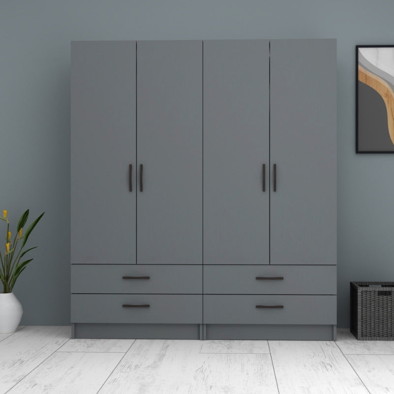 Ντουλάπα Ρούχων Ricardo Τετράφυλλη Χρώμα Ανθρακί 160x51,8x181