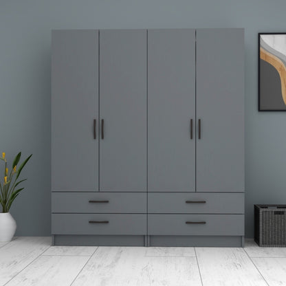 Ντουλάπα Ρούχων Ricardo Τετράφυλλη Χρώμα Ανθρακί 160x51,8x181