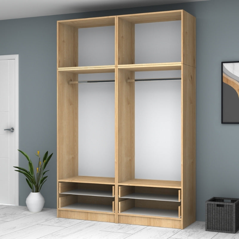 Ντουλάπα Ρούχων Ricardo Τετράφυλλη με Πατάρι Χρώμα Φυσικό Οξιάς 160x51,8x240