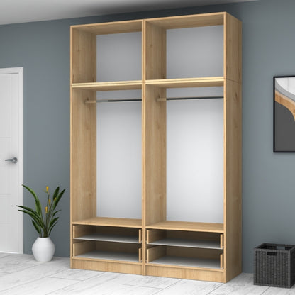 Ντουλάπα Ρούχων Ricardo Τετράφυλλη με Πατάρι Χρώμα Φυσικό Οξιάς 160x51,8x240