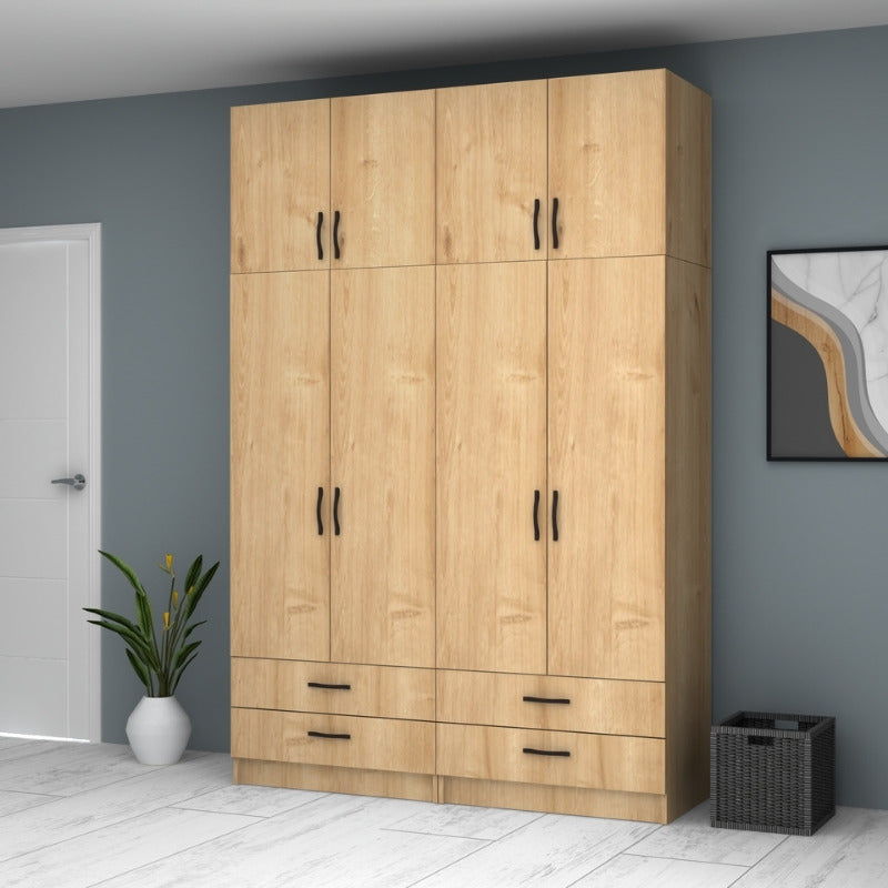 Ντουλάπα Ρούχων Ricardo Τετράφυλλη με Πατάρι Χρώμα Φυσικό Οξιάς 160x51,8x240