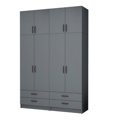 Ντουλάπα Ρούχων Ricardo Τετράφυλλη με Πατάρι Χρώμα Ανθρακί 160x51,8x240