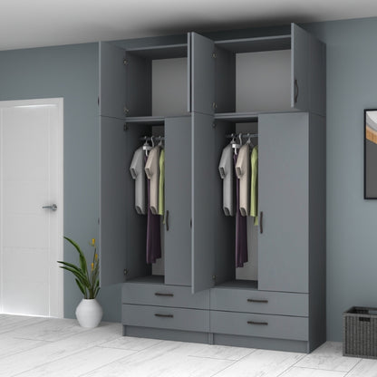 Ντουλάπα Ρούχων Ricardo Τετράφυλλη με Πατάρι Χρώμα Ανθρακί 160x51,8x240