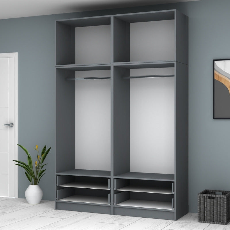 Ντουλάπα Ρούχων Ricardo Τετράφυλλη με Πατάρι Χρώμα Ανθρακί 160x51,8x240