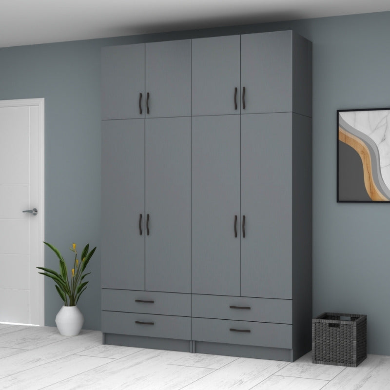 Ντουλάπα Ρούχων Ricardo Τετράφυλλη με Πατάρι Χρώμα Ανθρακί 160x51,8x240