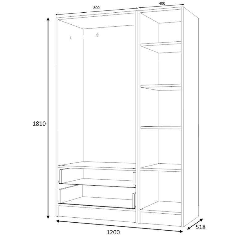 Ντουλάπα Ρούχων Ricardo Τρίφυλλη Χρώμα Λευκό 120x51,8x181