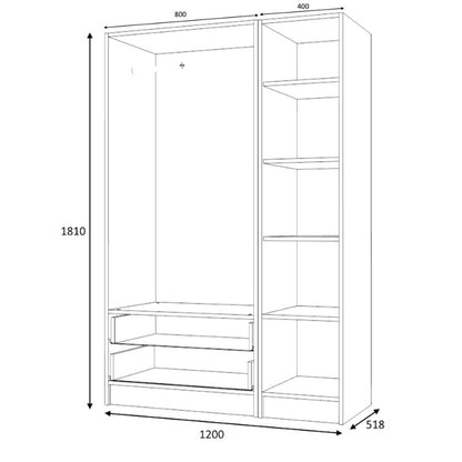 Ντουλάπα Ρούχων Ricardo Τρίφυλλη Χρώμα Λευκό 120x51,8x181