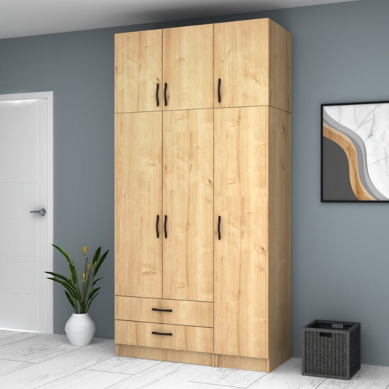 Ντουλάπα Ρούχων Ricardo Τρίφυλλη με Πατάρι Χρώμα Φυσικό Οξιάς 120x51,8x240