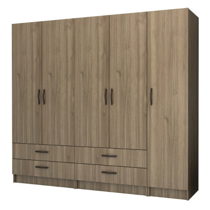 Ντουλάπα Ρούχων Ricardo Πεντάφυλλη Χρώμα Καρυδί 200x51,8x181