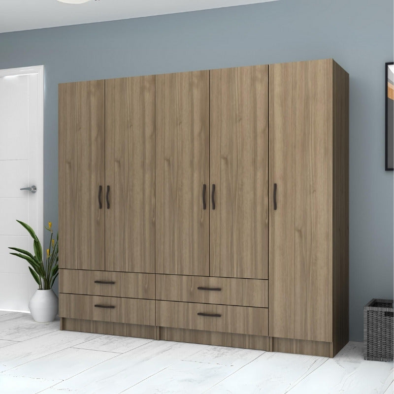 Ντουλάπα Ρούχων Ricardo Πεντάφυλλη Χρώμα Καρυδί 200x51,8x181