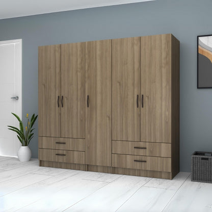 Ντουλάπα Ρούχων Ricardo Πεντάφυλλη Χρώμα Καρυδί 200x51,8x181