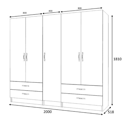 Ντουλάπα Ρούχων Ricardo Πεντάφυλλη Χρώμα Καρυδί 200x51,8x181