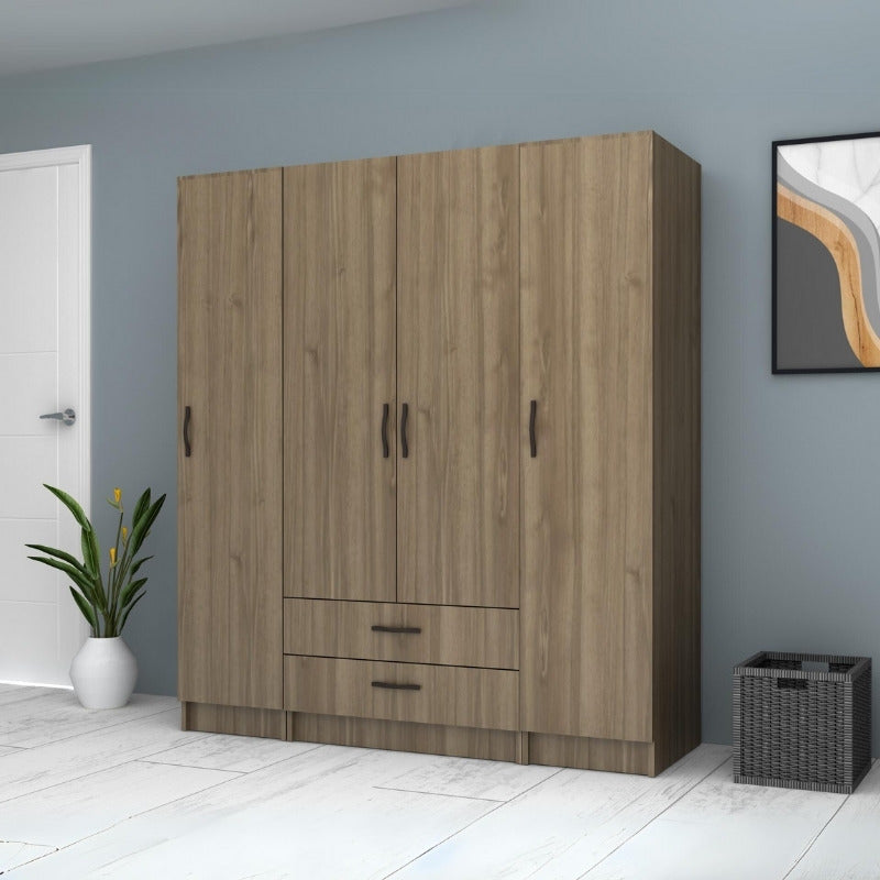 Ντουλάπα Ρούχων Ricardo Τετράφυλλη Χρώμα Καρυδί 160x51,8x181