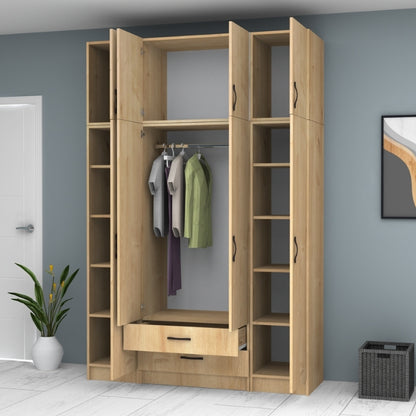 Ντουλάπα Ρούχων Ricardo Τετράφυλλη με Πατάρι Χρώμα Φυσικό Οξιάς 160x51,8x240