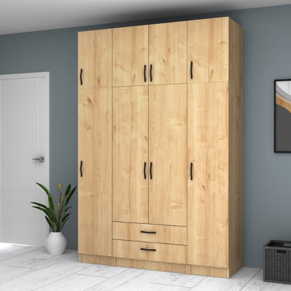 Ντουλάπα Ρούχων Ricardo Τετράφυλλη με Πατάρι Χρώμα Φυσικό Οξιάς 160x51,8x240