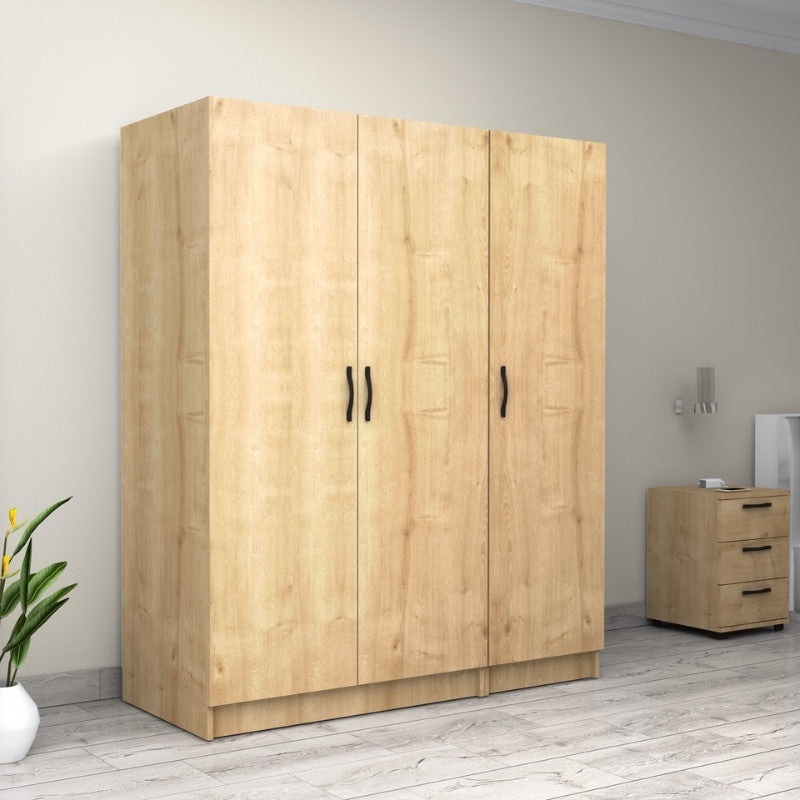 Ντουλάπα Ρούχων Victoria Τρίφυλλη Χρώμα Φυσικό Οξιάς 150x60x181