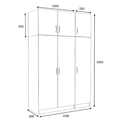 Ντουλάπα Ρούχων Victoria Τρίφυλλη με Πατάρι Χρώμα Φυσικό Οξιάς 150x60x240