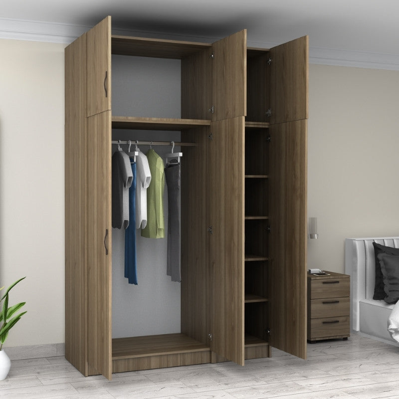 Ντουλάπα Ρούχων Victoria Τρίφυλλη με Πατάρι Χρώμα Καρυδί 150x60x240