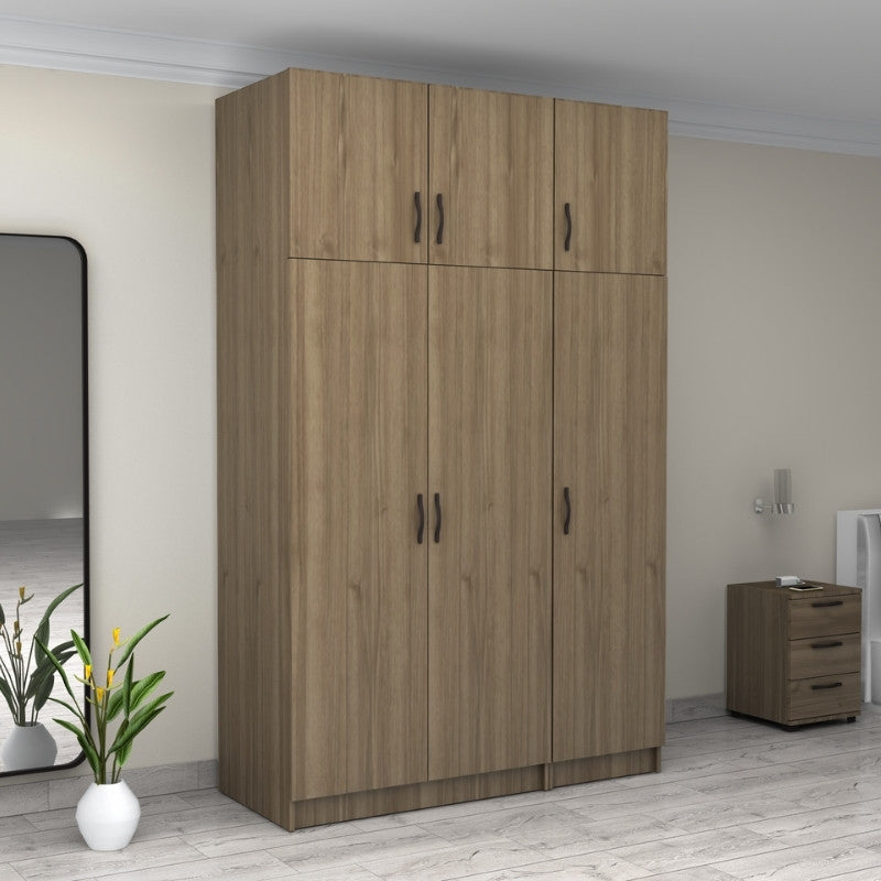 Ντουλάπα Ρούχων Victoria Τρίφυλλη με Πατάρι Χρώμα Καρυδί 150x60x240