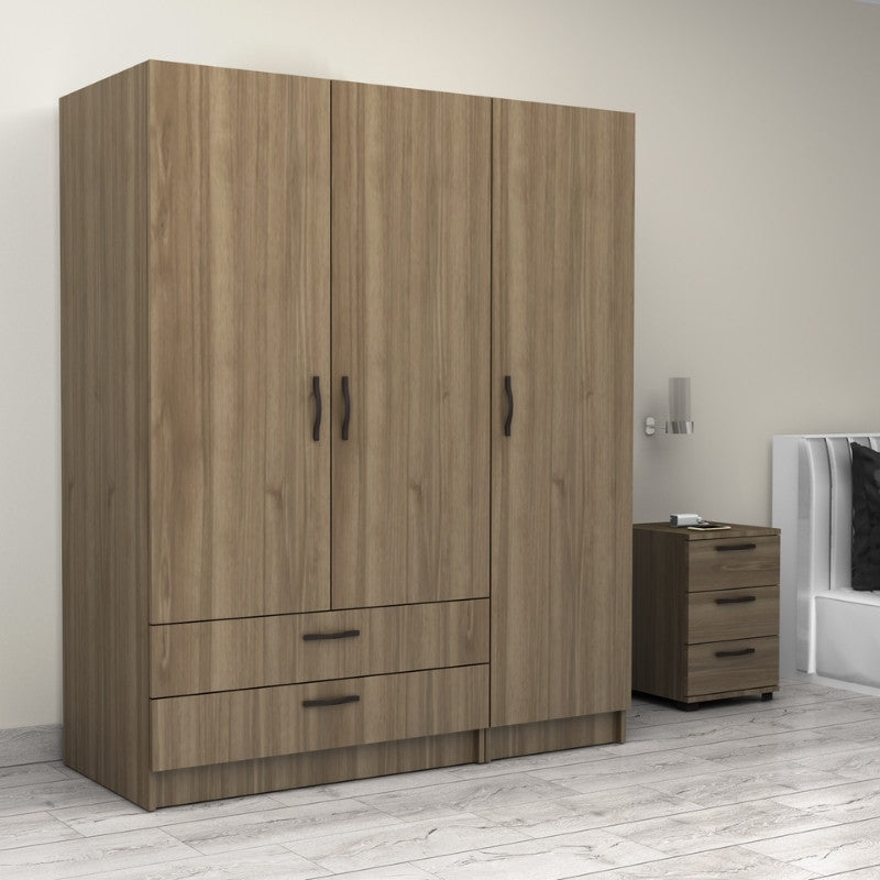 Ντουλάπα Ρούχων Victoria Τρίφυλλη με Συρτάρια Χρώμα Καρυδί 150x60x181