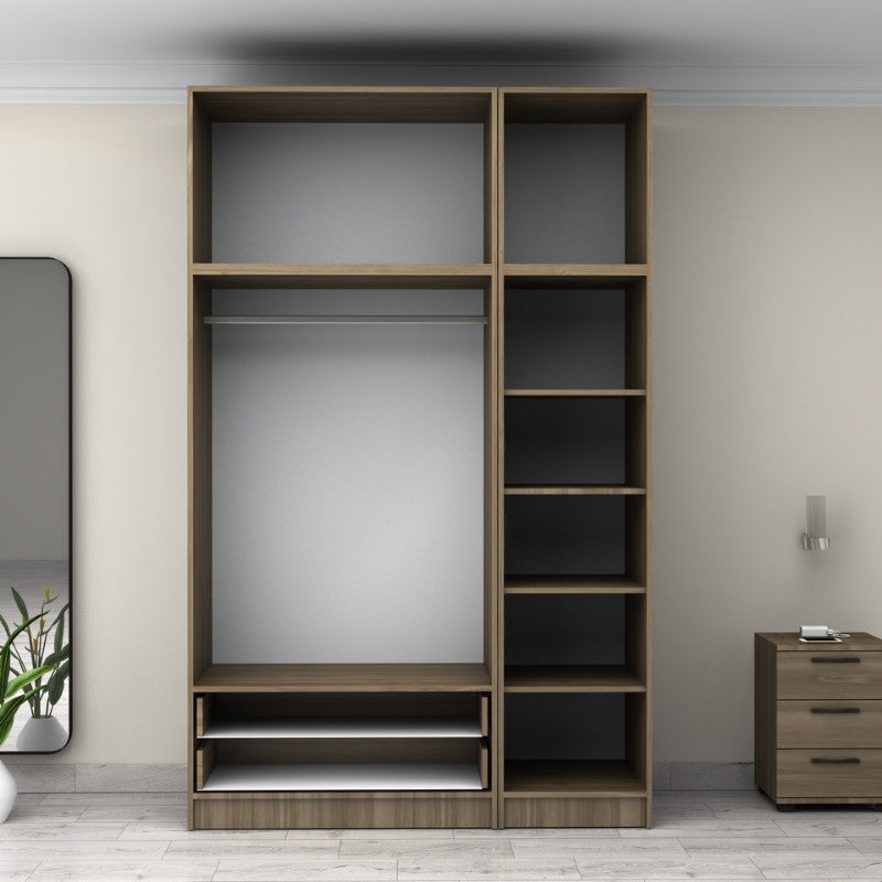 Ντουλάπα Ρούχων Victoria Τρίφυλλη με Πατάρι και Συρτάρια Χρώμα Καρυδί 150x60x240