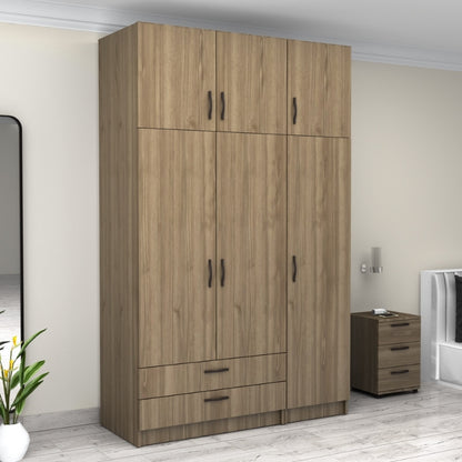 Ντουλάπα Ρούχων Victoria Τρίφυλλη με Πατάρι και Συρτάρια Χρώμα Καρυδί 150x60x240