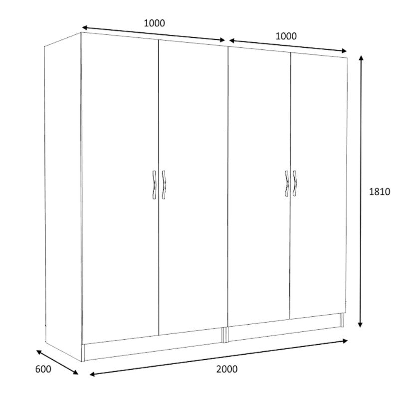 Ντουλάπα Ρούχων Victoria Τετράφυλλη Χρώμα Φυσικό Οξιάς 200x60x181